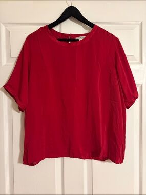 VTG Stephanie Andrews 100% Silk Red Boxy Blouse Plus Size 1X